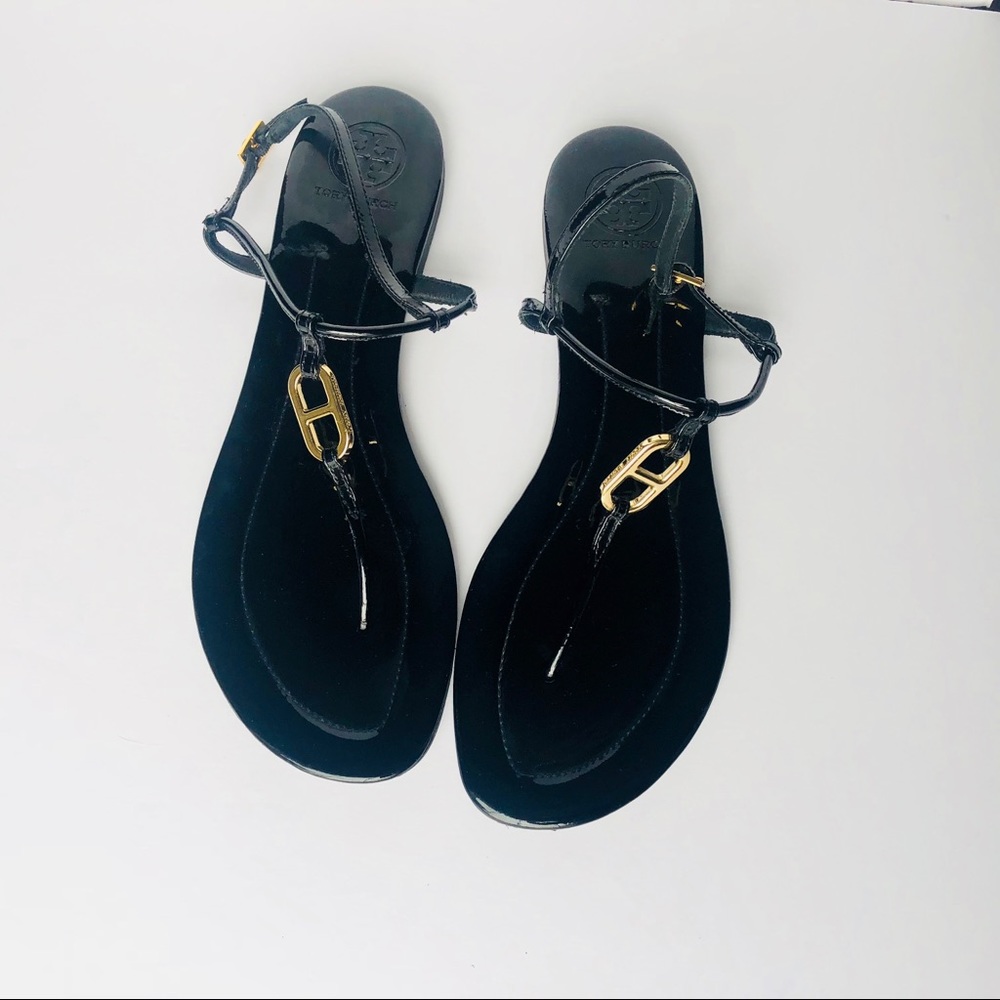 Tori Burch Black Patent Sandals